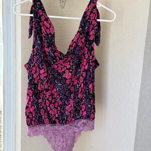 Free People Floral Tie Tank Top bodysuit women’s size Small